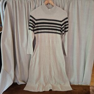 Chic Faire Isle Knit Midi Dress in Cream and Black